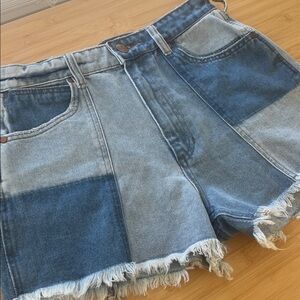 Wrangler Billabong Sun Up Patchwork Cut Off High Rise Denim Jean Shorts 29